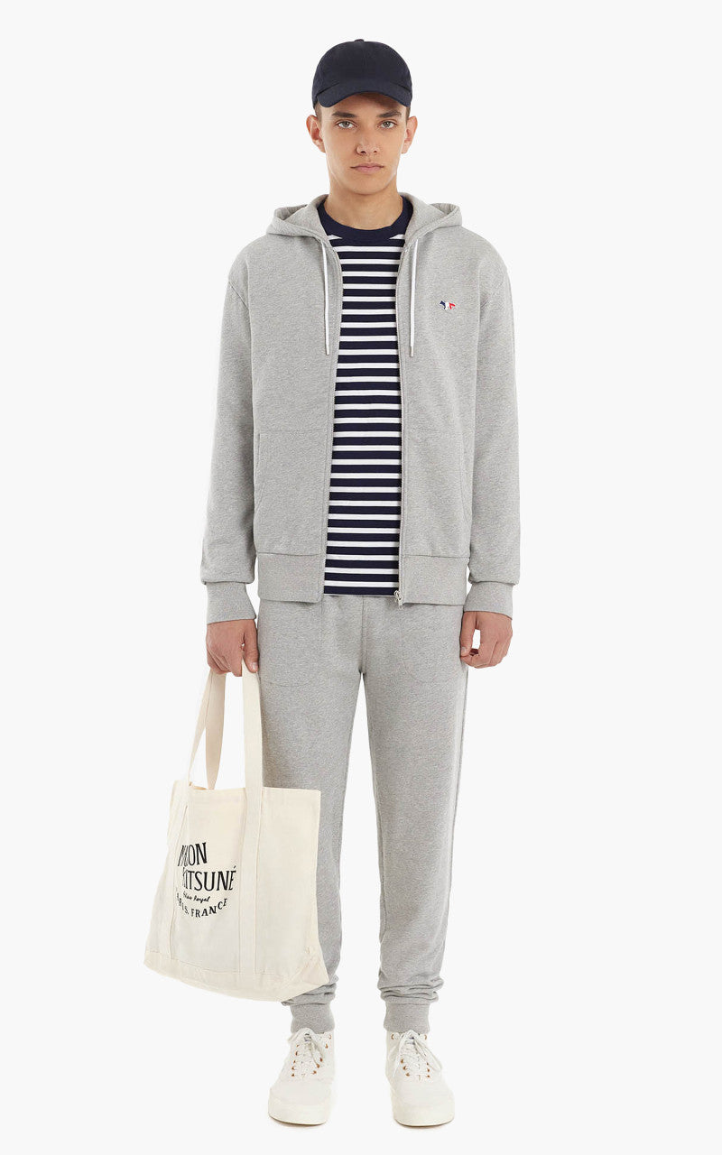 Maison Kitsuné Tricolor Fox Patch Zip Hoodie Grey Melange