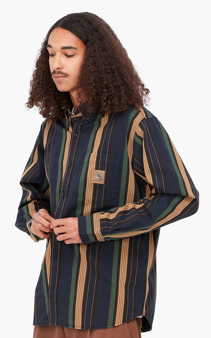 CARHARTT WIP 長袖シャツ DORADO SHIRT STRIPE Carhartt WIP L/S Dorado Stripe Shirt Dark Navy/Moon