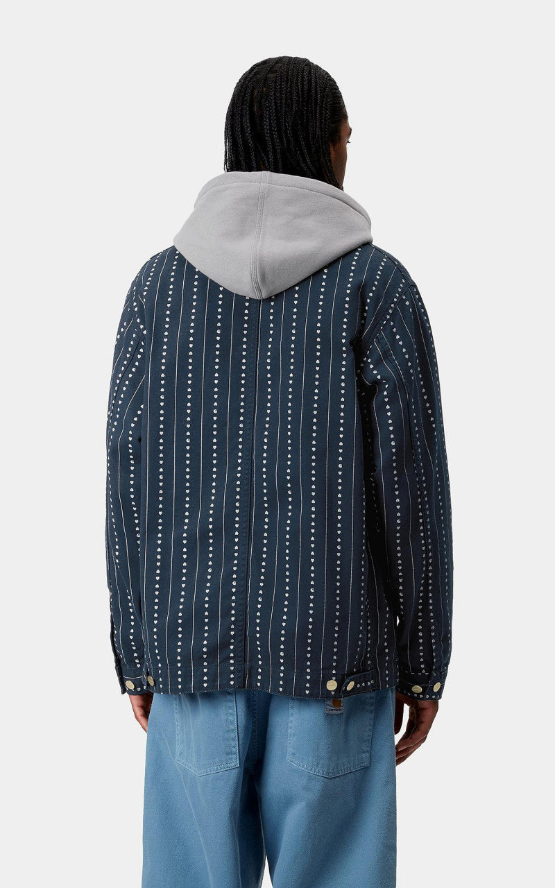 Carhartt WIP Drewe Chore Coat Heart C Pinstripe Rinsed Ink/Natural