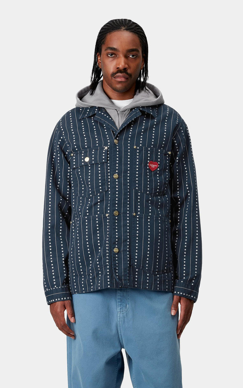 Carhartt WIP Drewe Chore Coat Heart C Pinstripe Rinsed Ink/Natural