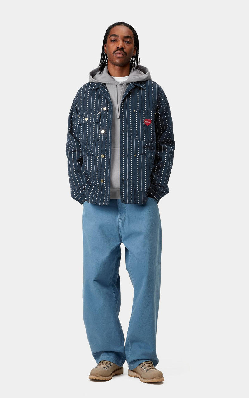 Carhartt WIP Drewe Chore Coat Heart C Pinstripe Rinsed Ink/Natural