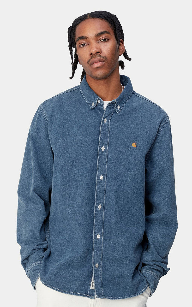 Carhartt WIP L/S Weldon Shirt Perry Denim Blue Heavy Stone Wash