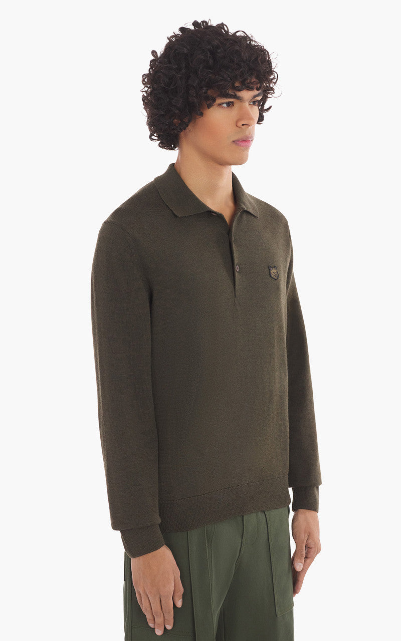 Maison Kitsuné Bold Fox Head Patch Polo Jumper Khaki