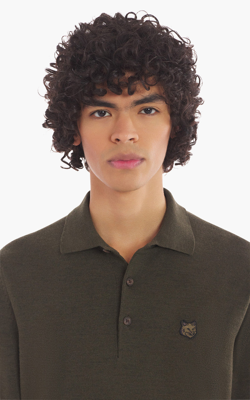 Maison Kitsuné Bold Fox Head Patch Polo Jumper Khaki
