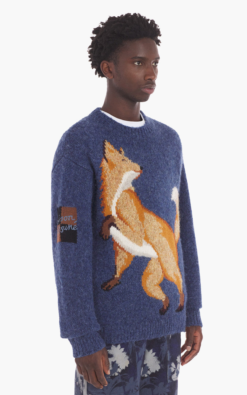 Maison Kitsuné Fox Intarsia Comfort Jumper Denim Blue Melange