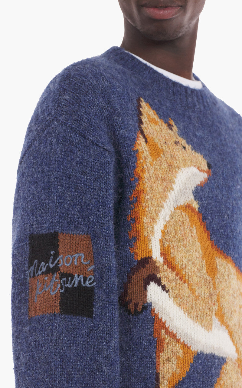 Maison Kitsuné Fox Intarsia Comfort Jumper Denim Blue Melange