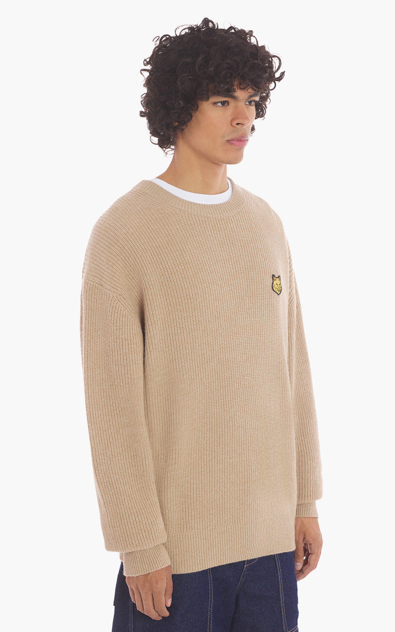 Maison Kitsuné Bold Fox Head Patch Comfort Ribbed Jumper Beige Melange