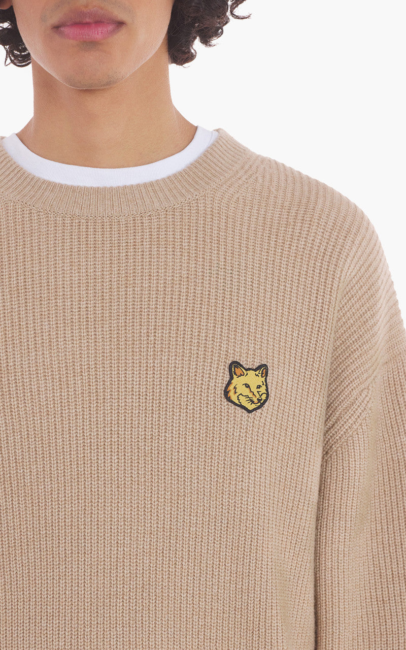 Maison Kitsuné Bold Fox Head Patch Comfort Ribbed Jumper Beige Melange