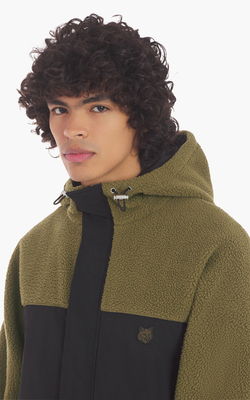 Maison Kitsuné College Patch Color-Block Polar Fleece Blouson Khaki