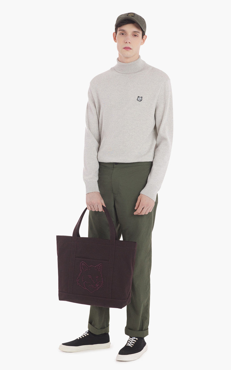 Maison Kitsuné Bold Fox Head Large Tote Bag Pecan Brown Maison Kitsuné Bold Fox Head Large Tote Bag Pecan Brown