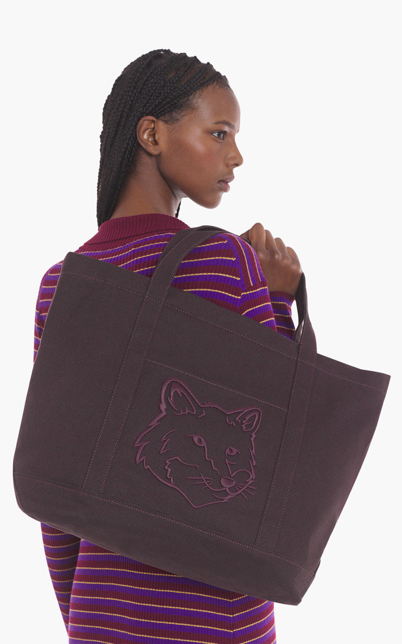 Maison Kitsuné Bold Fox Head Large Tote Bag Pecan Brown