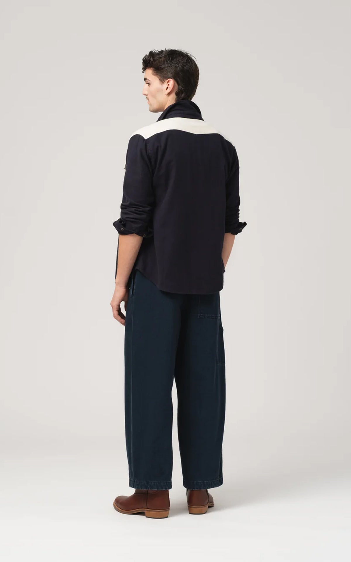 Eat Dust Western Shirt Slub Cotton Navy/Off White