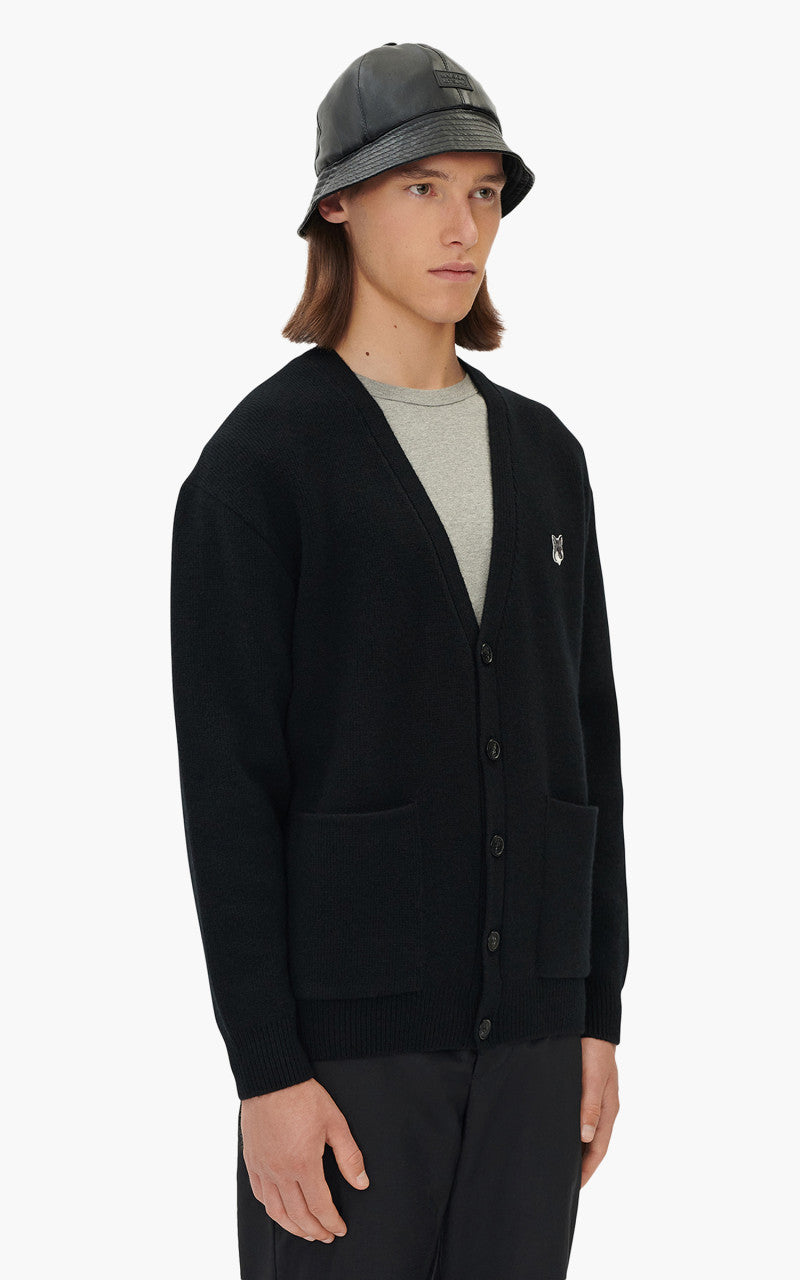 Maison Kitsuné Grey Fox Head Patch Relaxed Cardigan Black