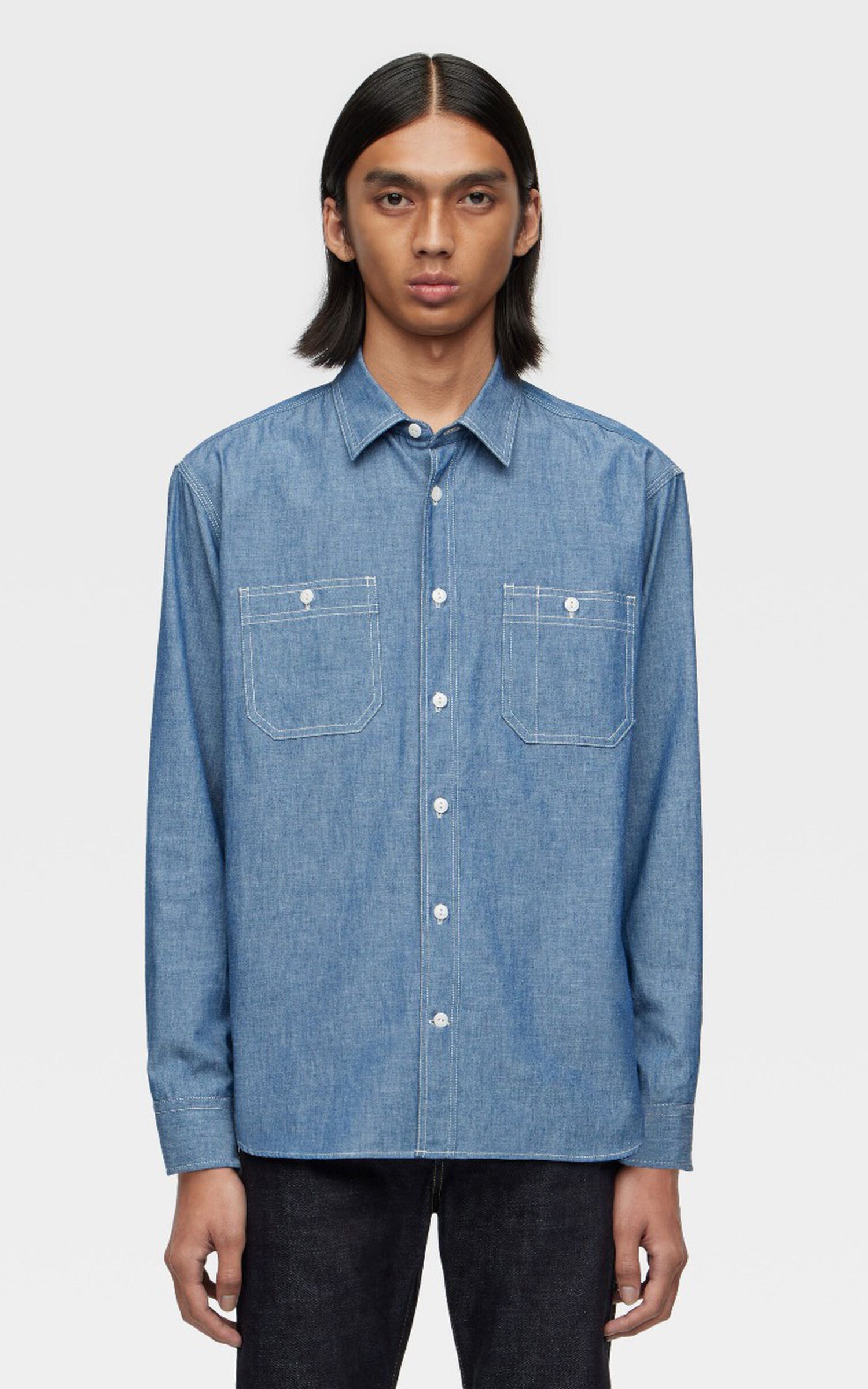 Momotaro Jeans MMLS1001 Triple Stitch L/S Chambray Shirt Indigo