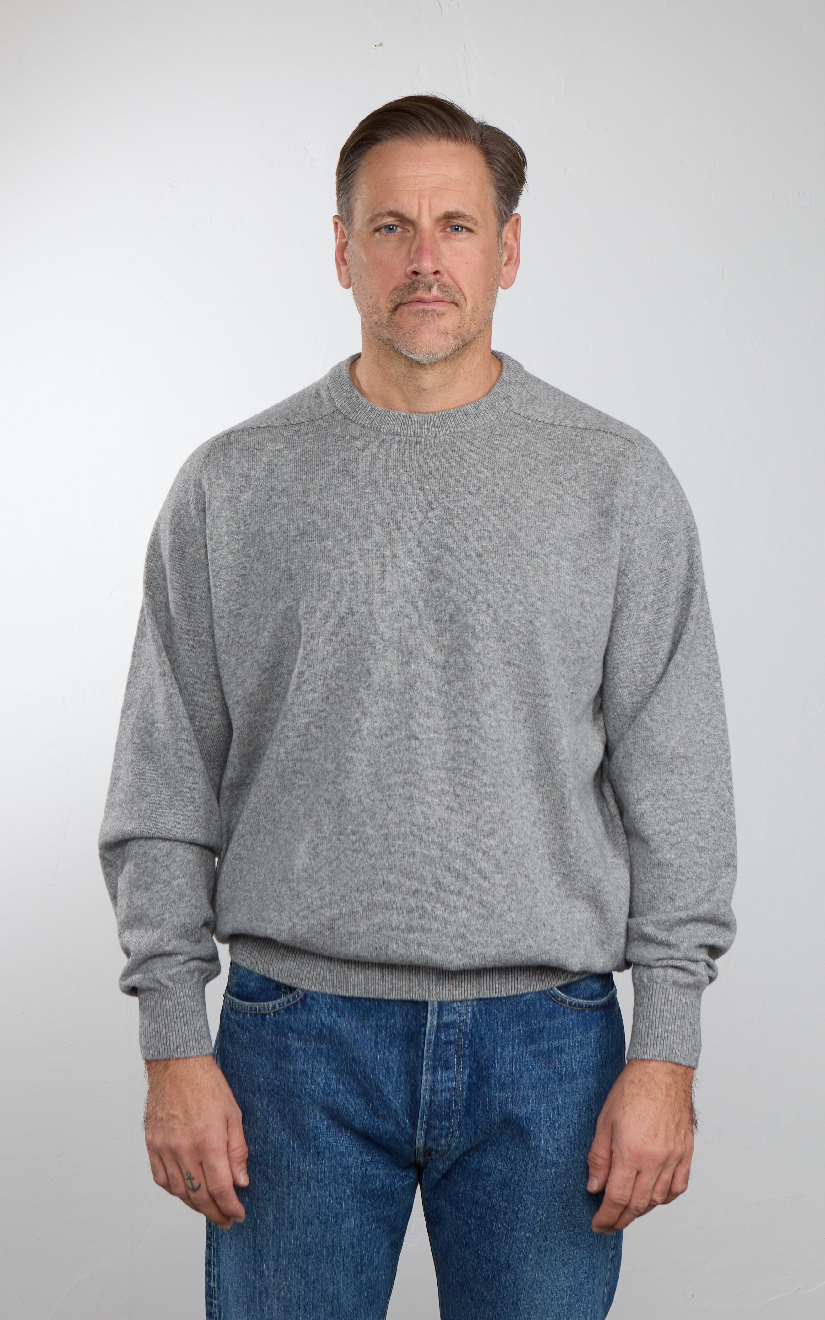 OrSlow Simple Crewneck Wool Sweater Light Grey