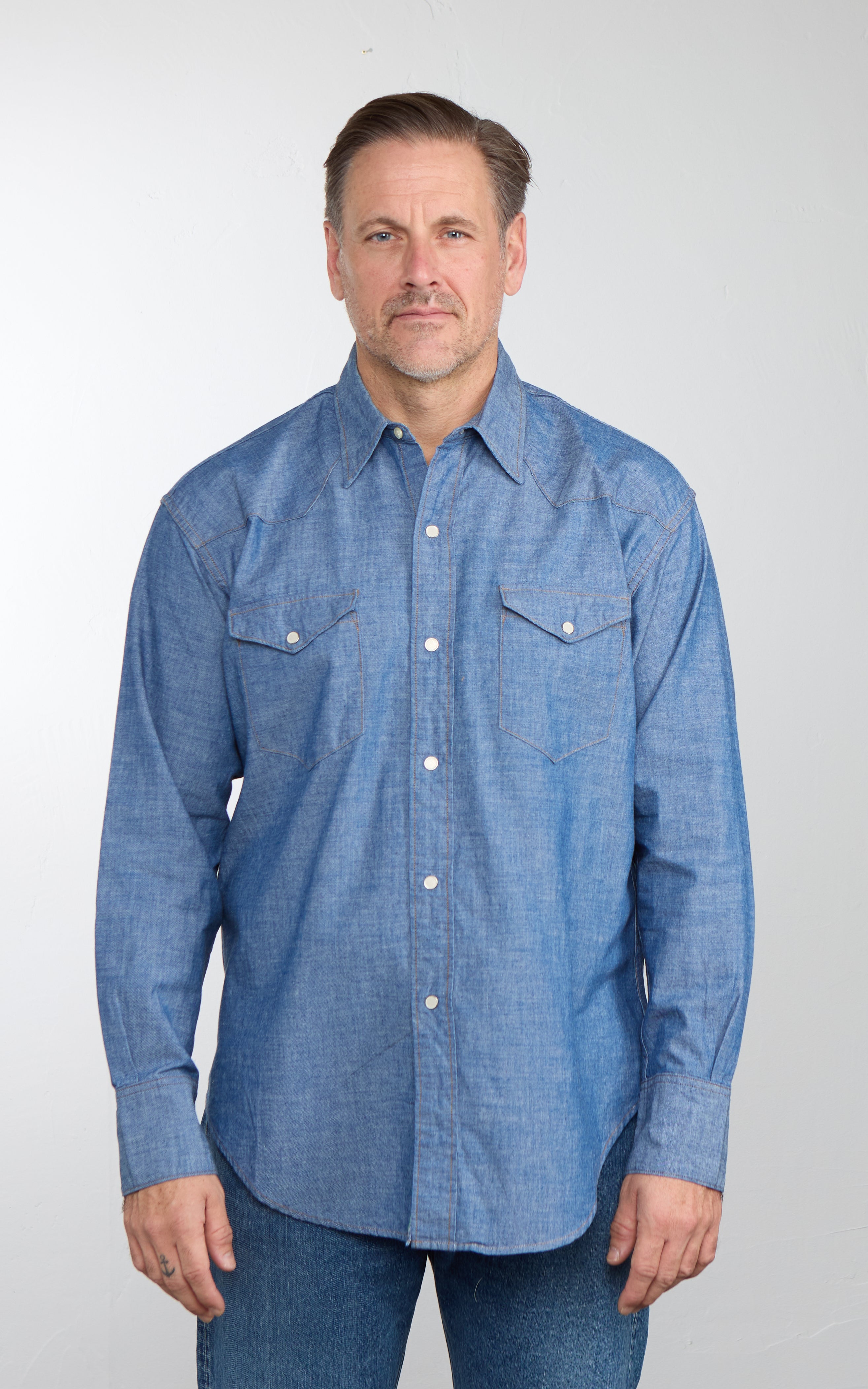 OrSlow Relaxed Western Chambray Shirt Blue