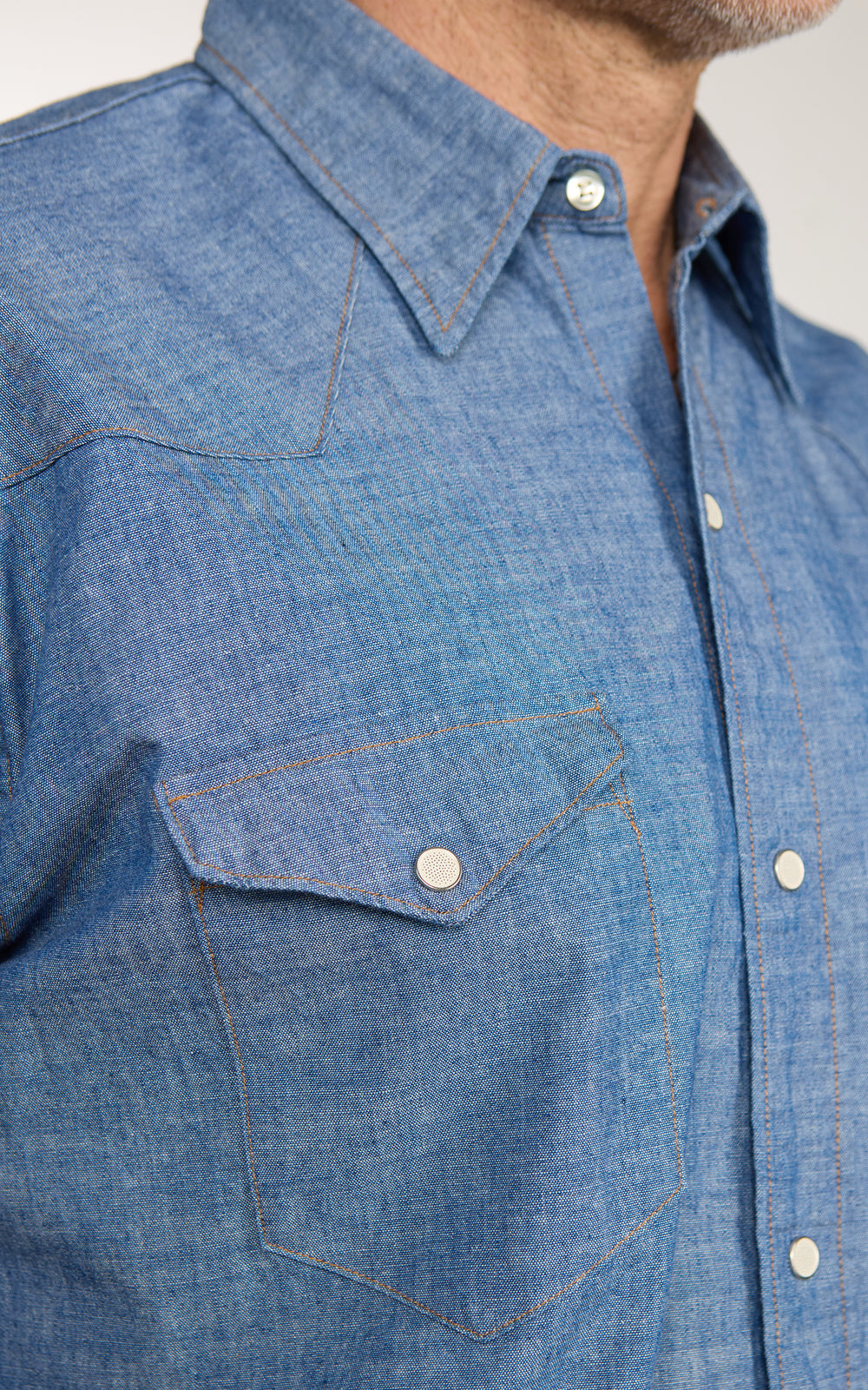 OrSlow Relaxed Western Chambray Shirt Blue