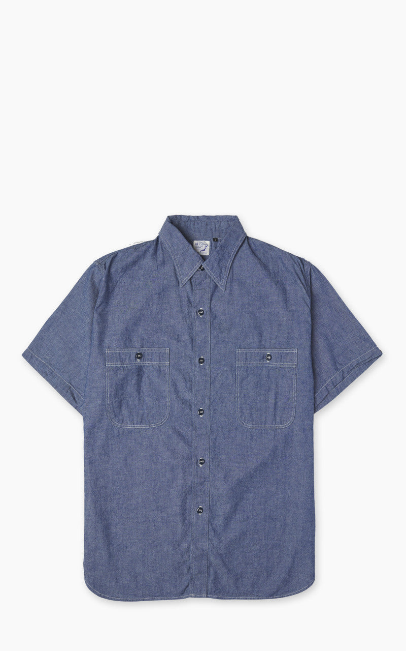 OrSlow Short Sleeve Chambray Work Shirt Blue
