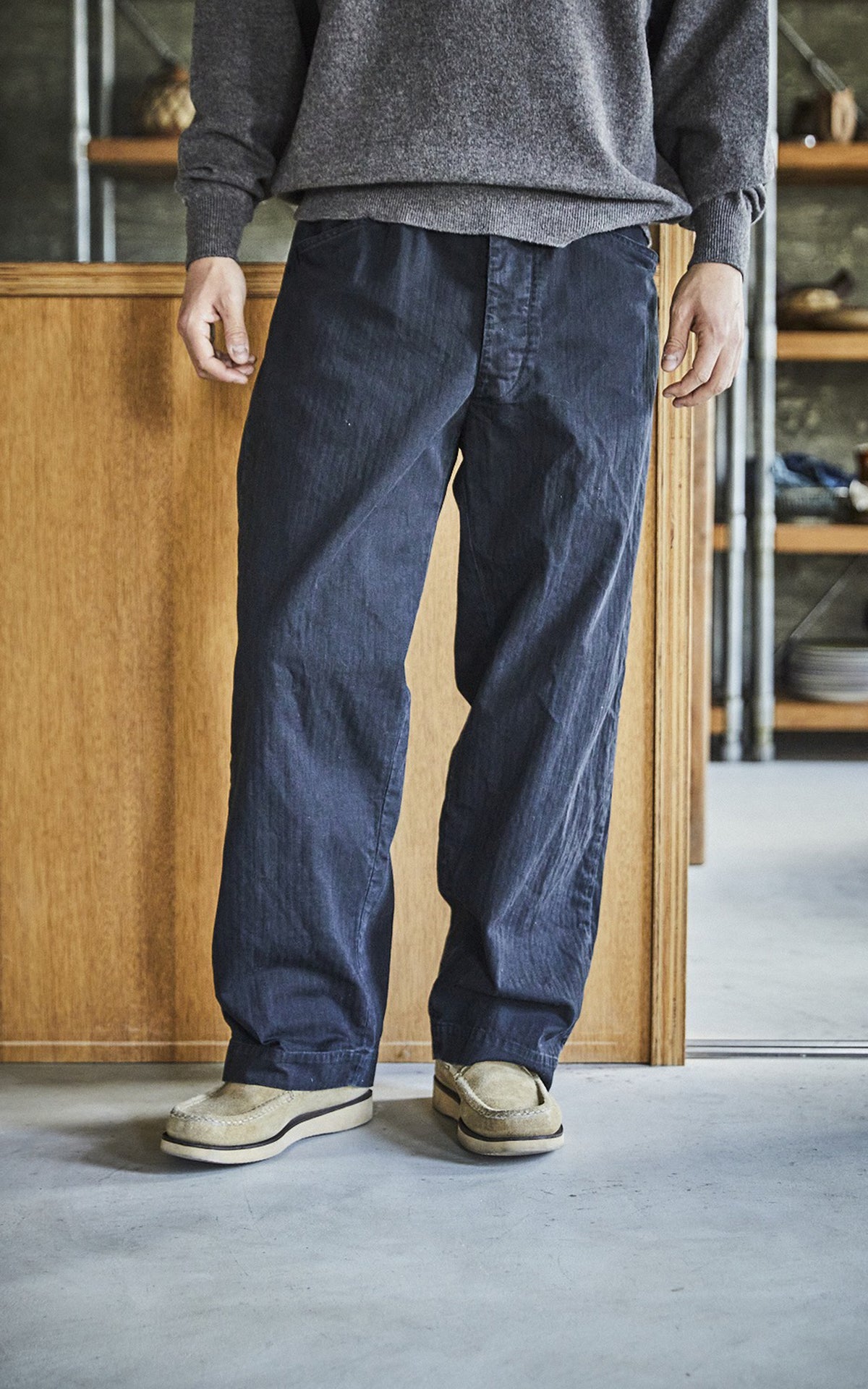 OrSlow U.S. Navy Wide-Fit Utility Herringbone Pants Black