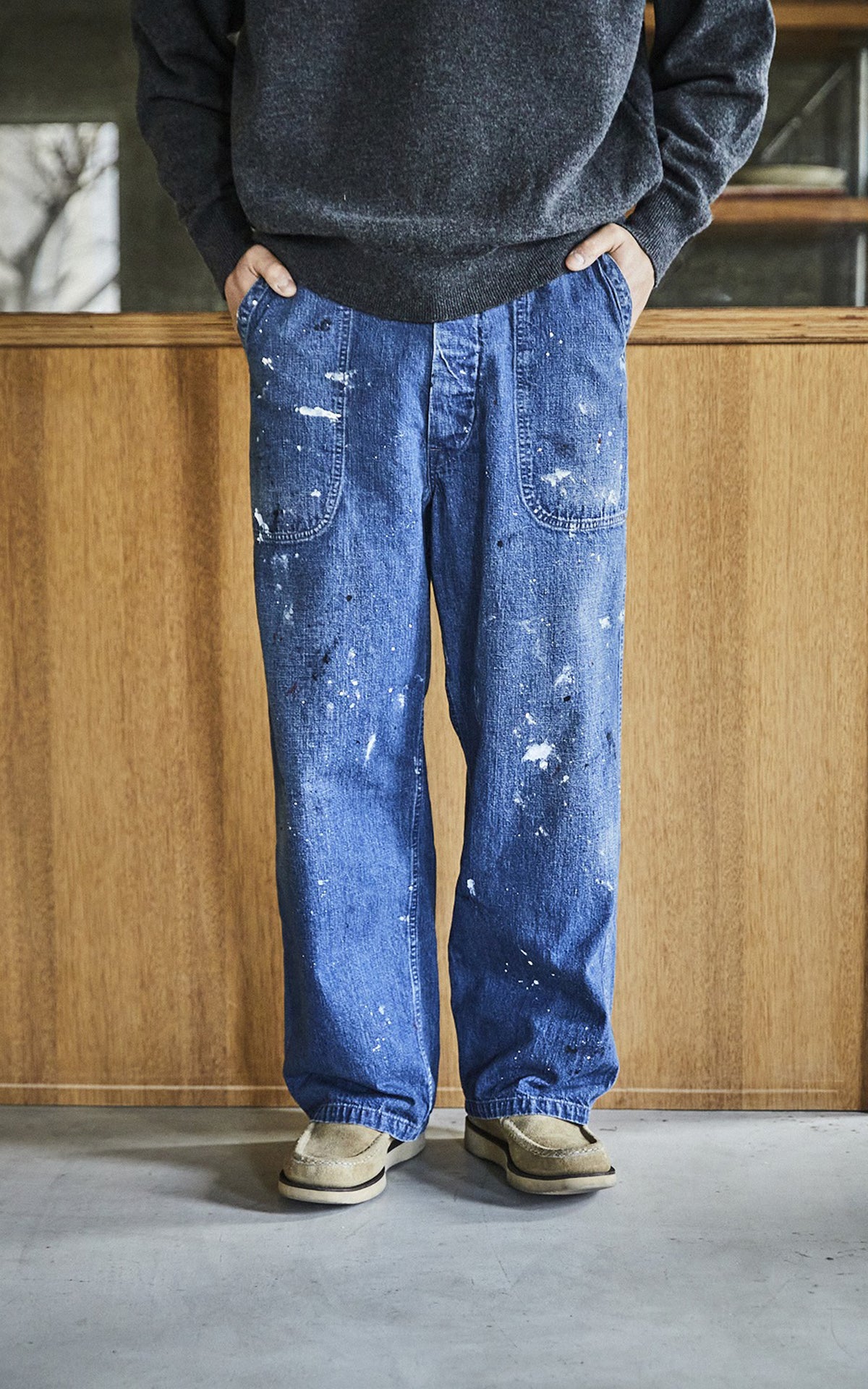 OrSlow U.S. Navy Wide-Fit Utility Denim Pants Painted Indigo