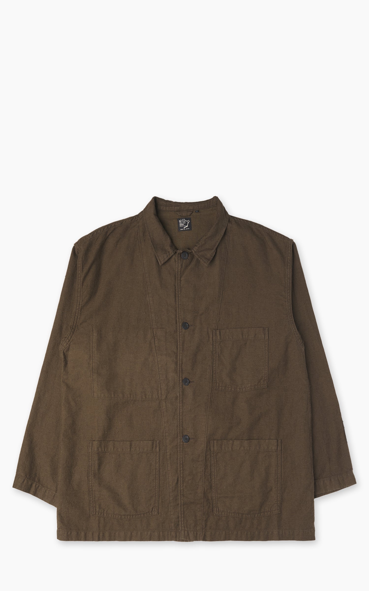 OrSlow Simple Work Jacket Relax Fit Cotton Linen Moleskin Coffee Brown
