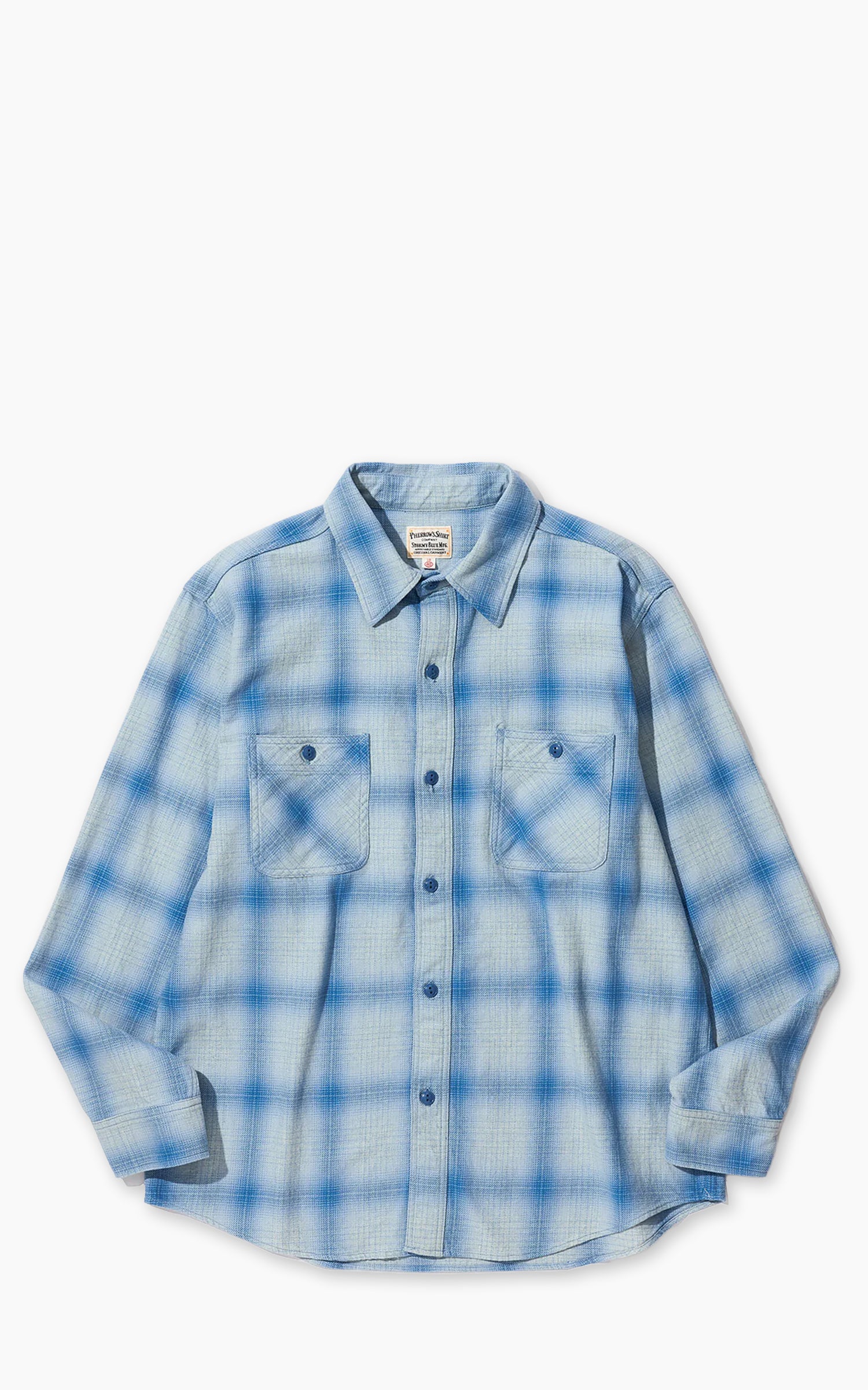 Pherrow's 26S-731SN Ombre Check Flannel Shirt Indigo x Sax