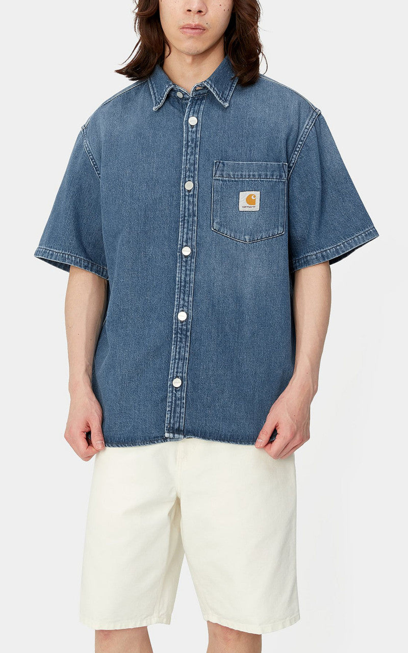 Carhartt WIP S/S Ody Shirt Olympia Denim Blue Dark Used Wash