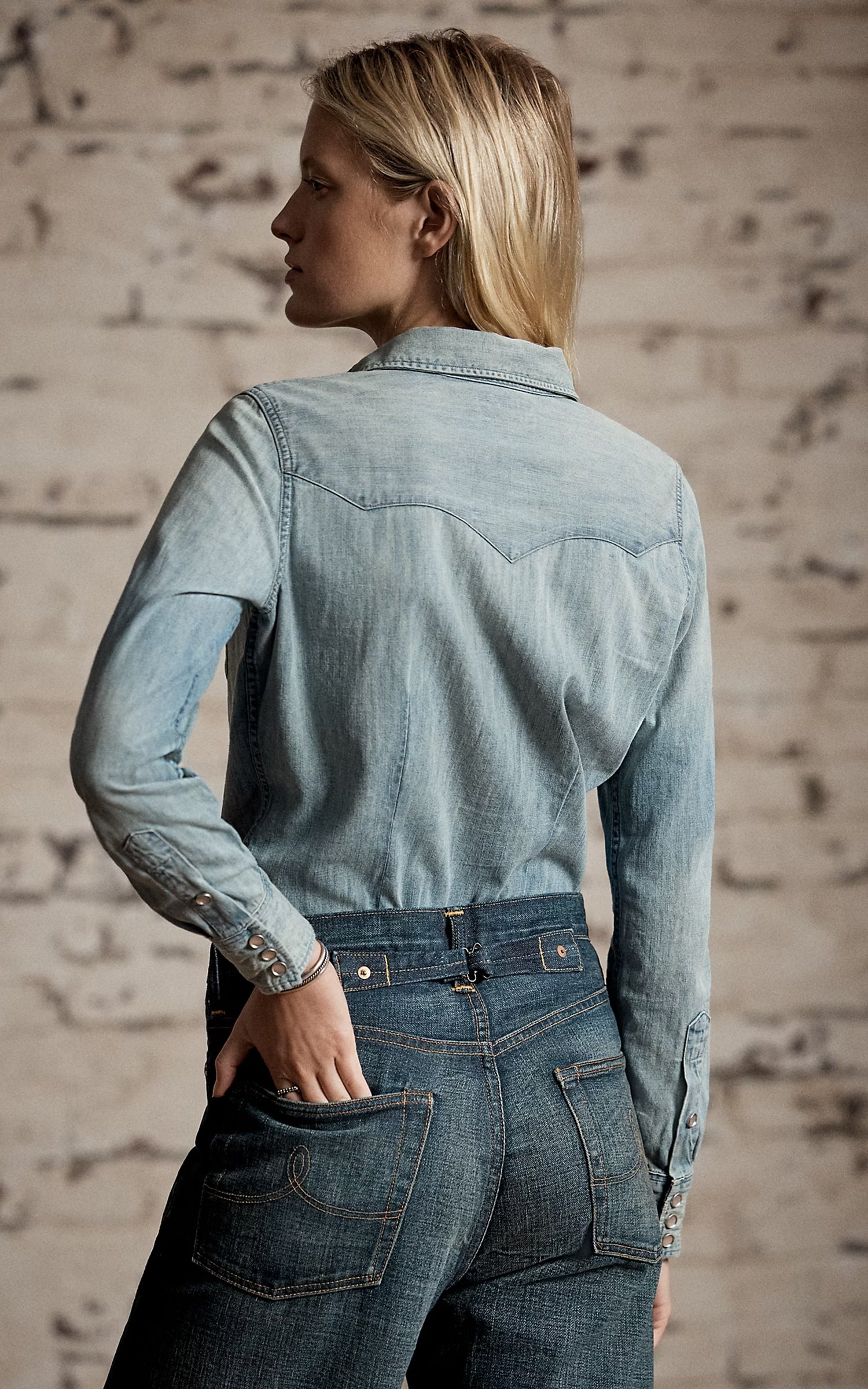 RRL Indigo Denim Western Shirt Medium Wash