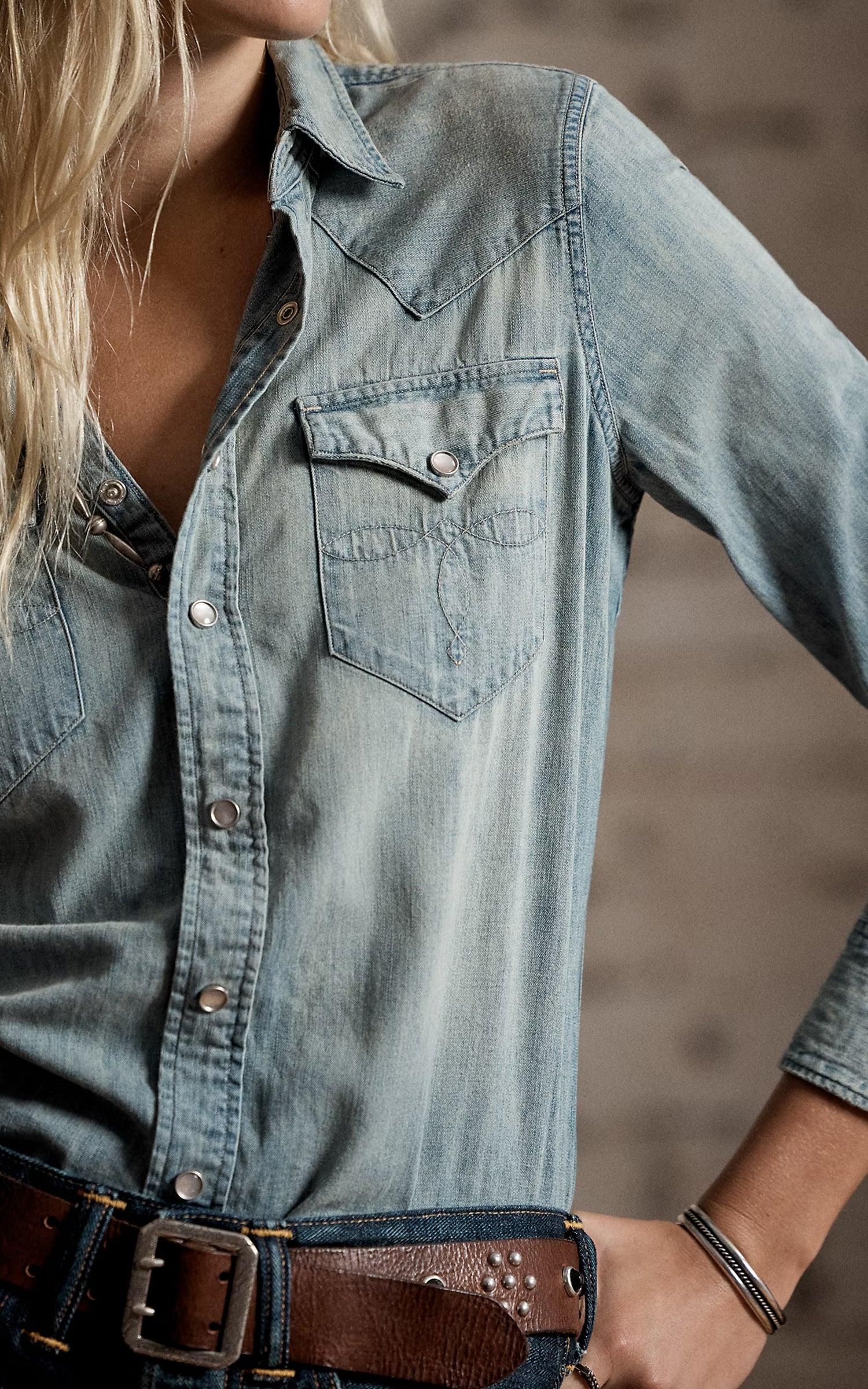 RRL Indigo Denim Western Shirt Medium Wash