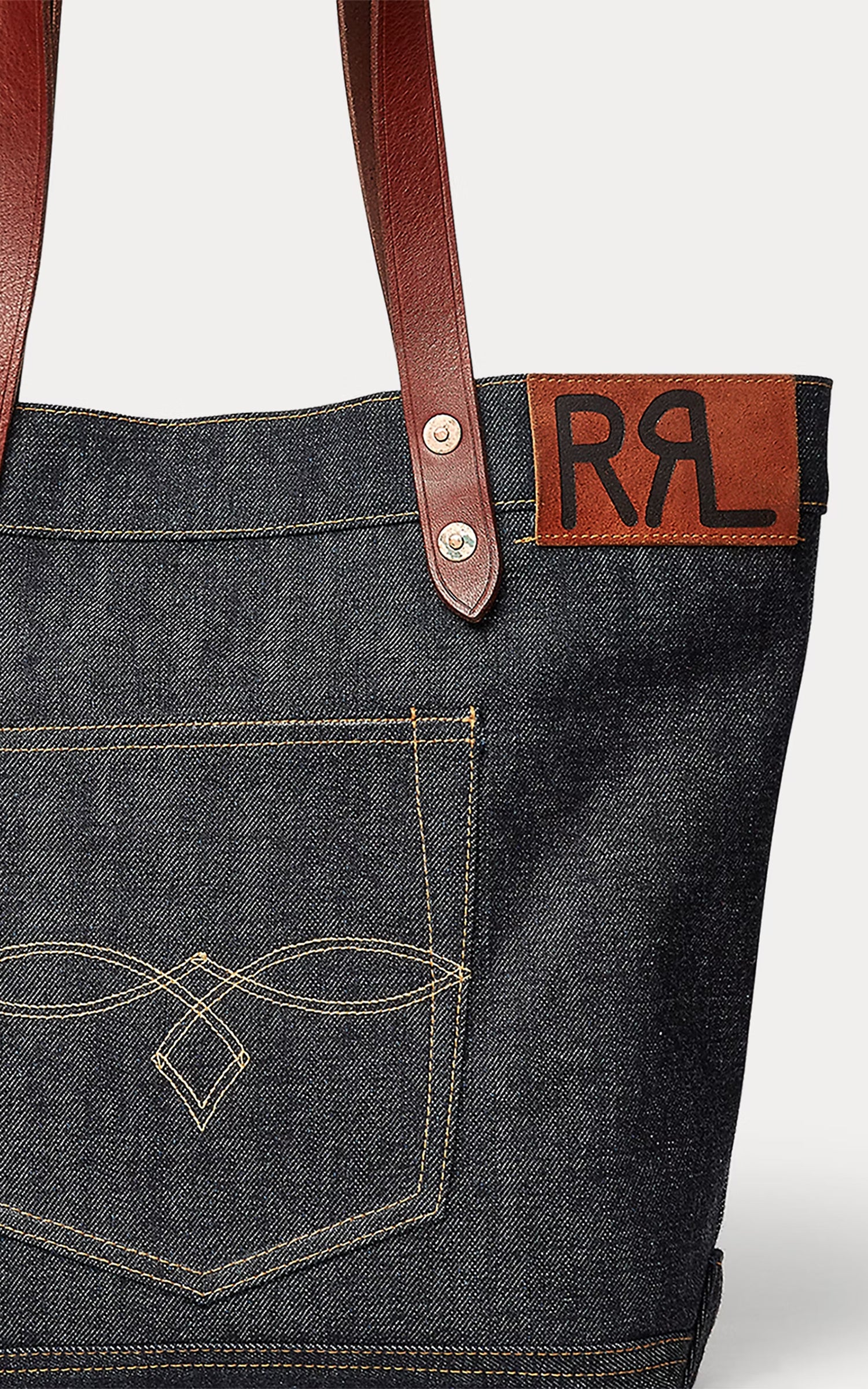 RRL Olsen Leather-Trim Denim Tote Indigo
