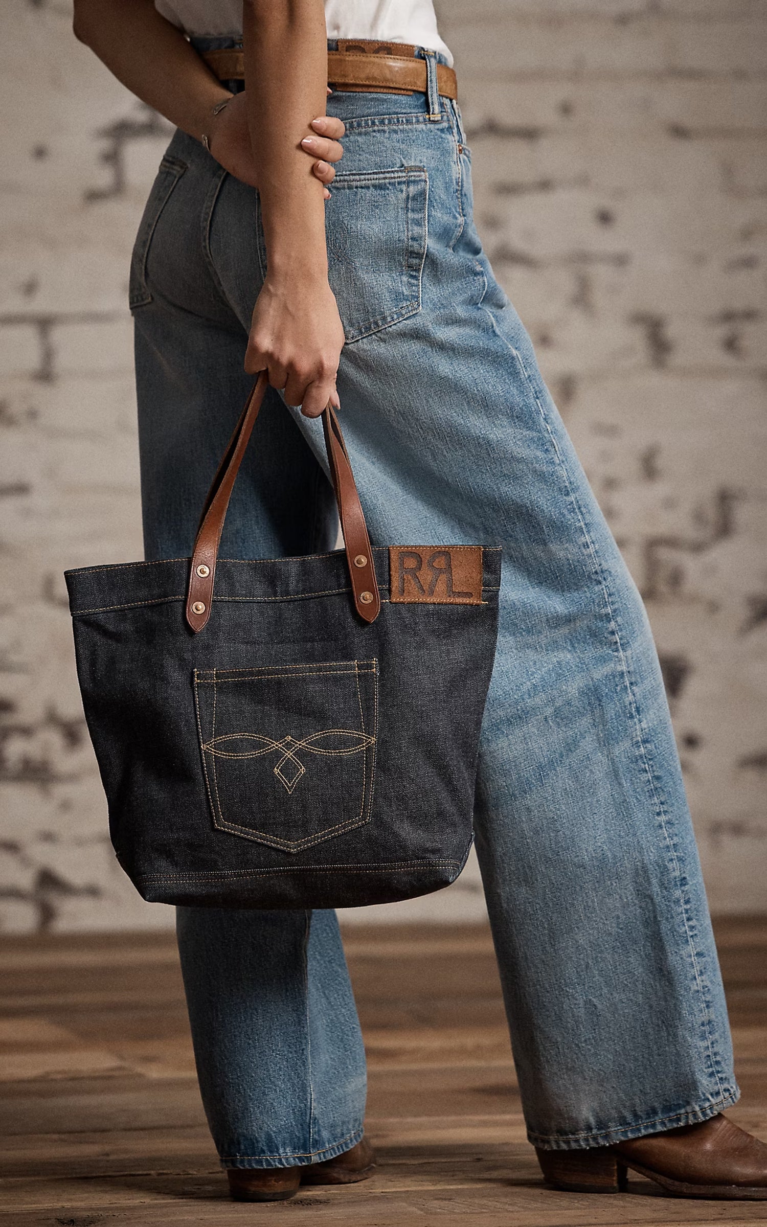 RRL Olsen Leather-Trim Denim Tote Indigo