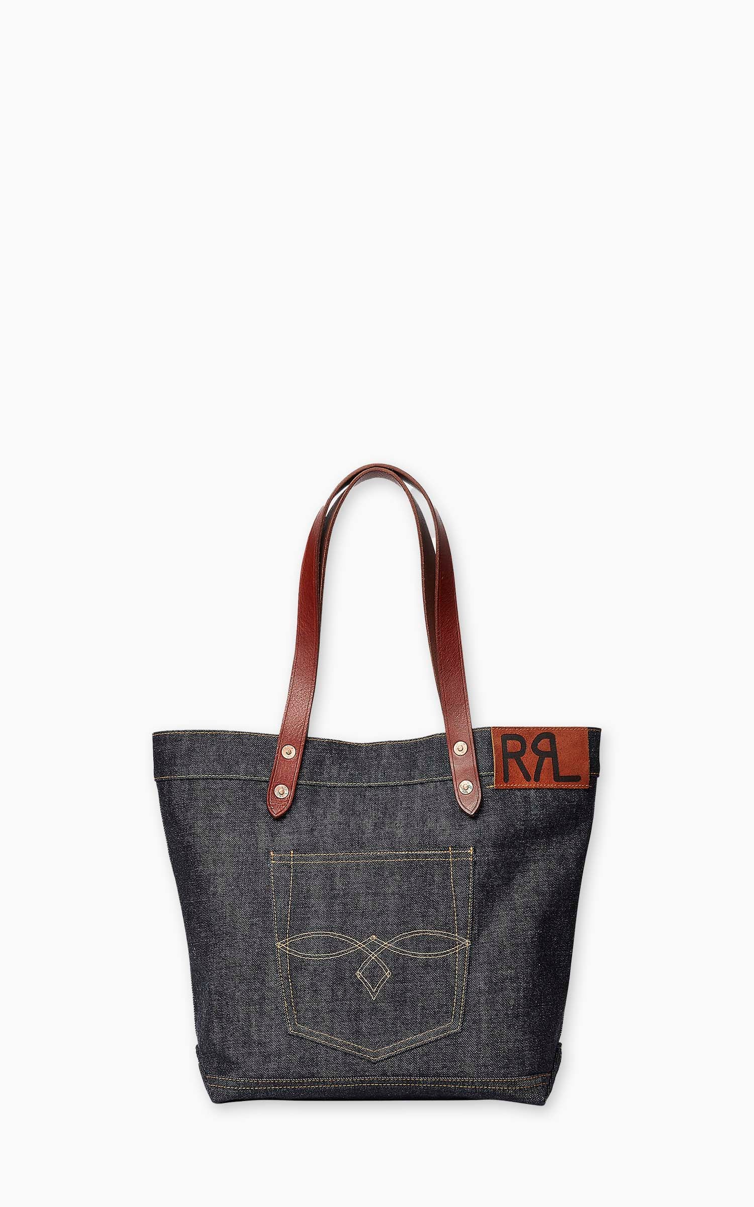 RRL Olsen Leather-Trim Denim Tote Indigo