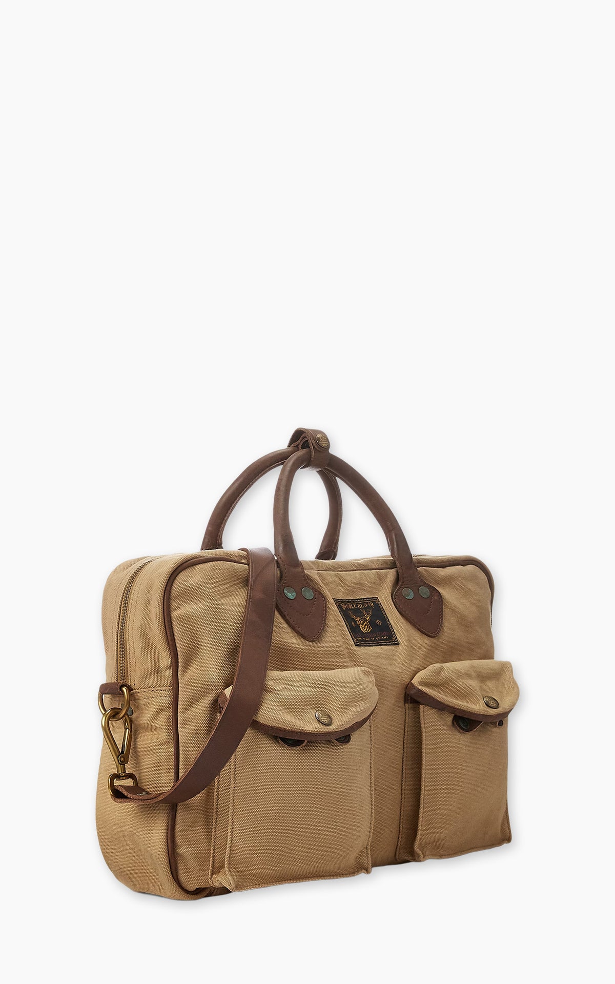 RRL Leather-Trim Canvas Briefcase Khaki/Brown