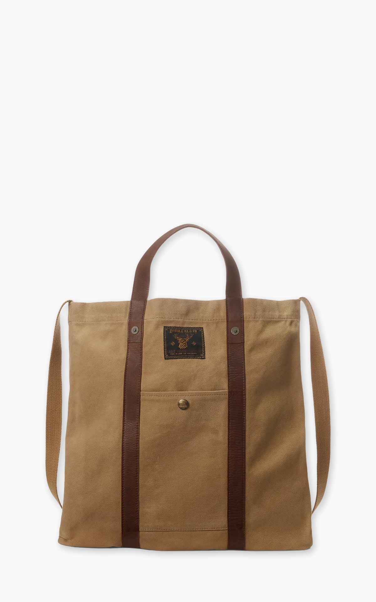 RRL Leather-Trim Canvas Tote Khaki/Brown