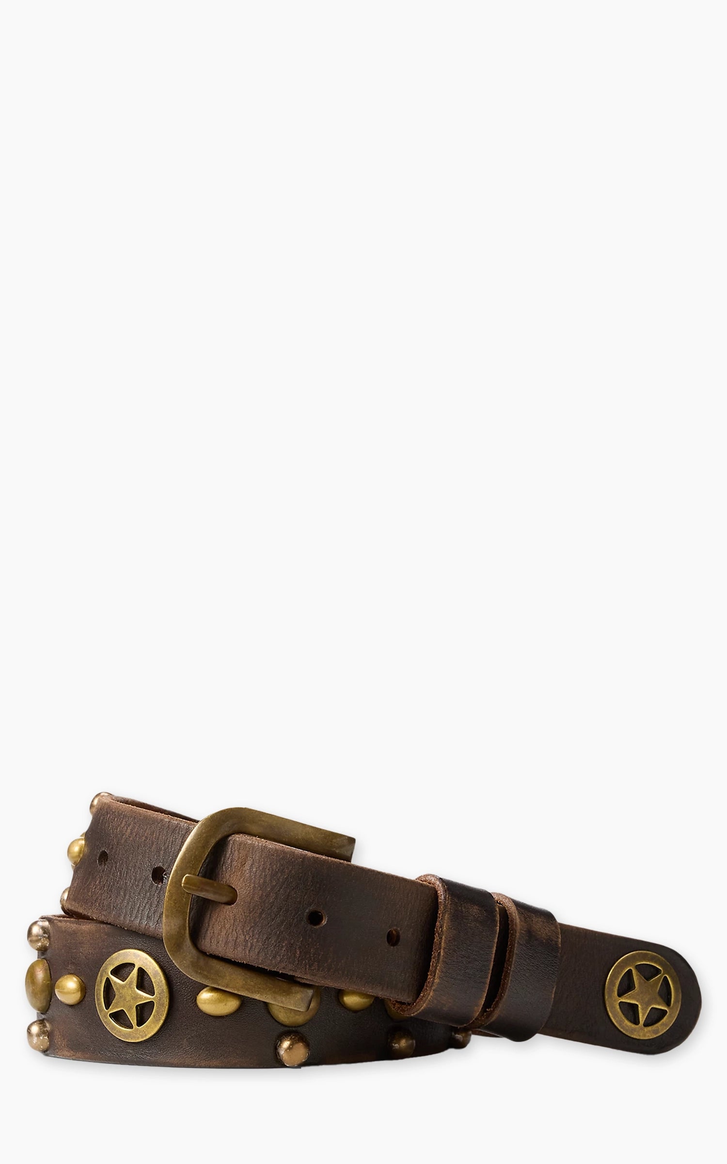 RRL Studded Leather Belt Black Over Brown/Brass