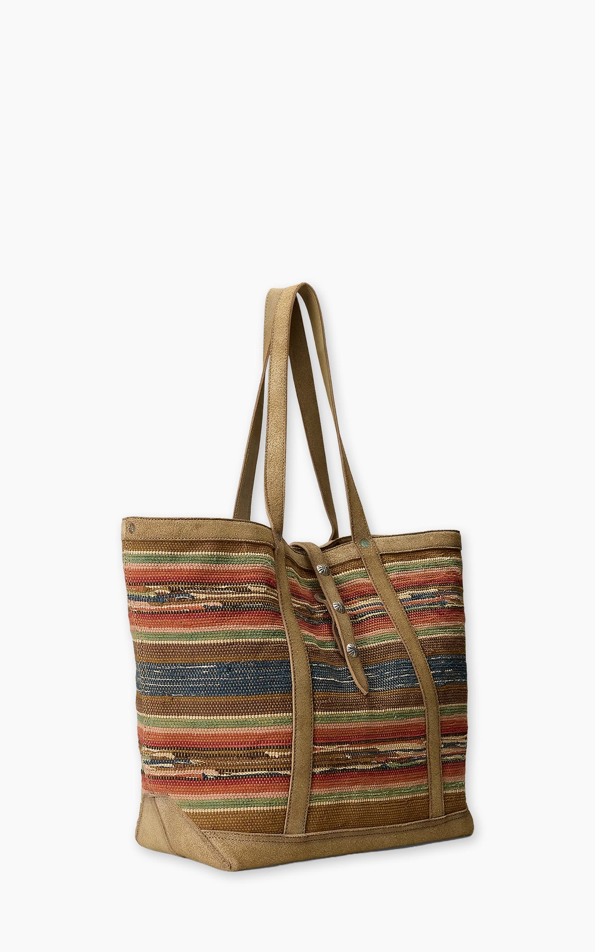RRL Suede-Trim Handwoven Jacquard Tote Multi/Beige