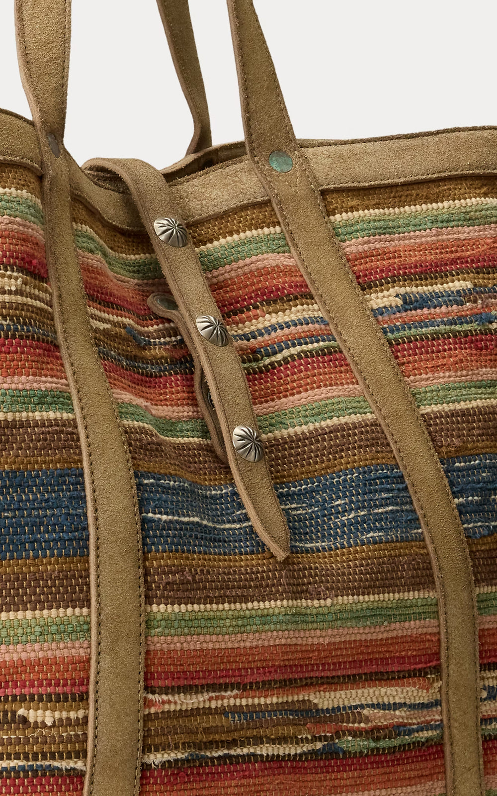 RRL Suede-Trim Handwoven Jacquard Tote Multi/Beige