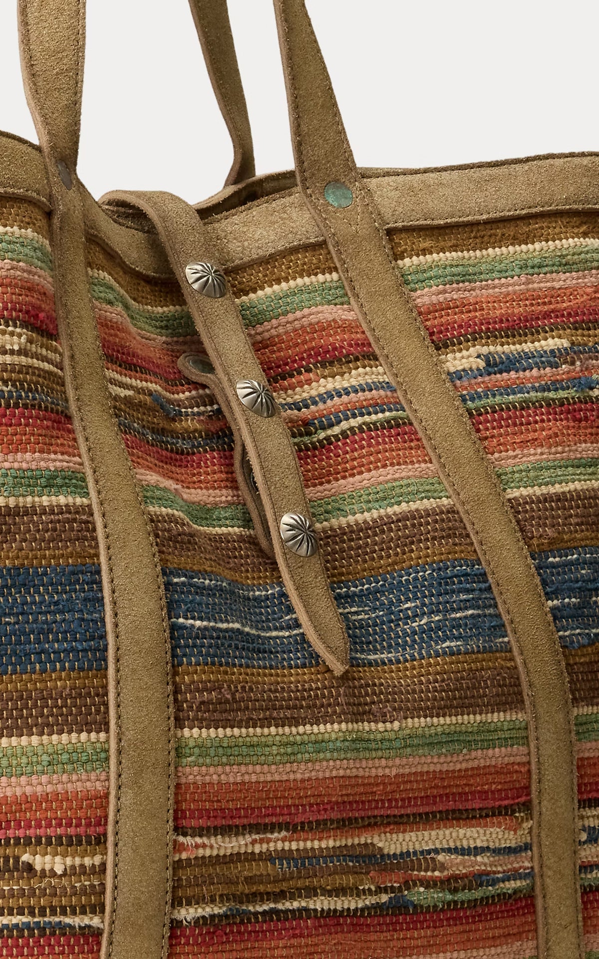 RRL Suede-Trim Handwoven Jacquard Tote Multi/Beige