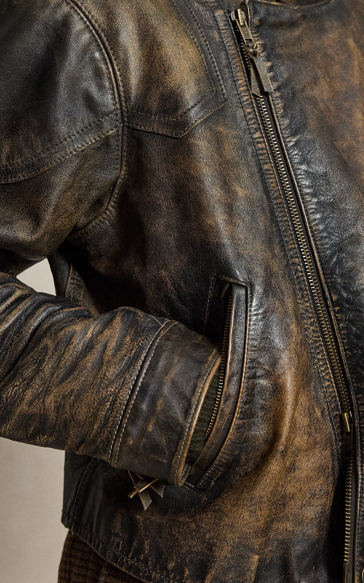 Polo Ralph Lauren Leather Motorcycle Jacket Brown/Black Amber
