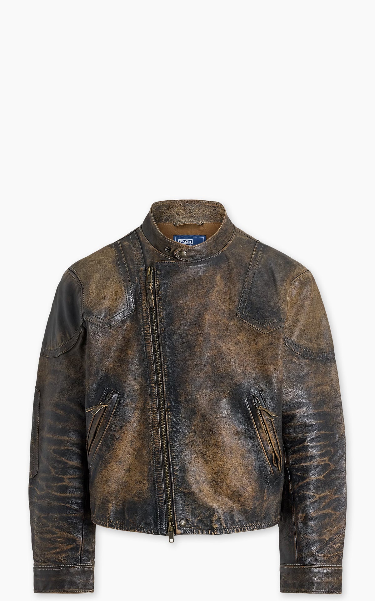 Polo Ralph Lauren Leather Motorcycle Jacket Brown/Black Amber