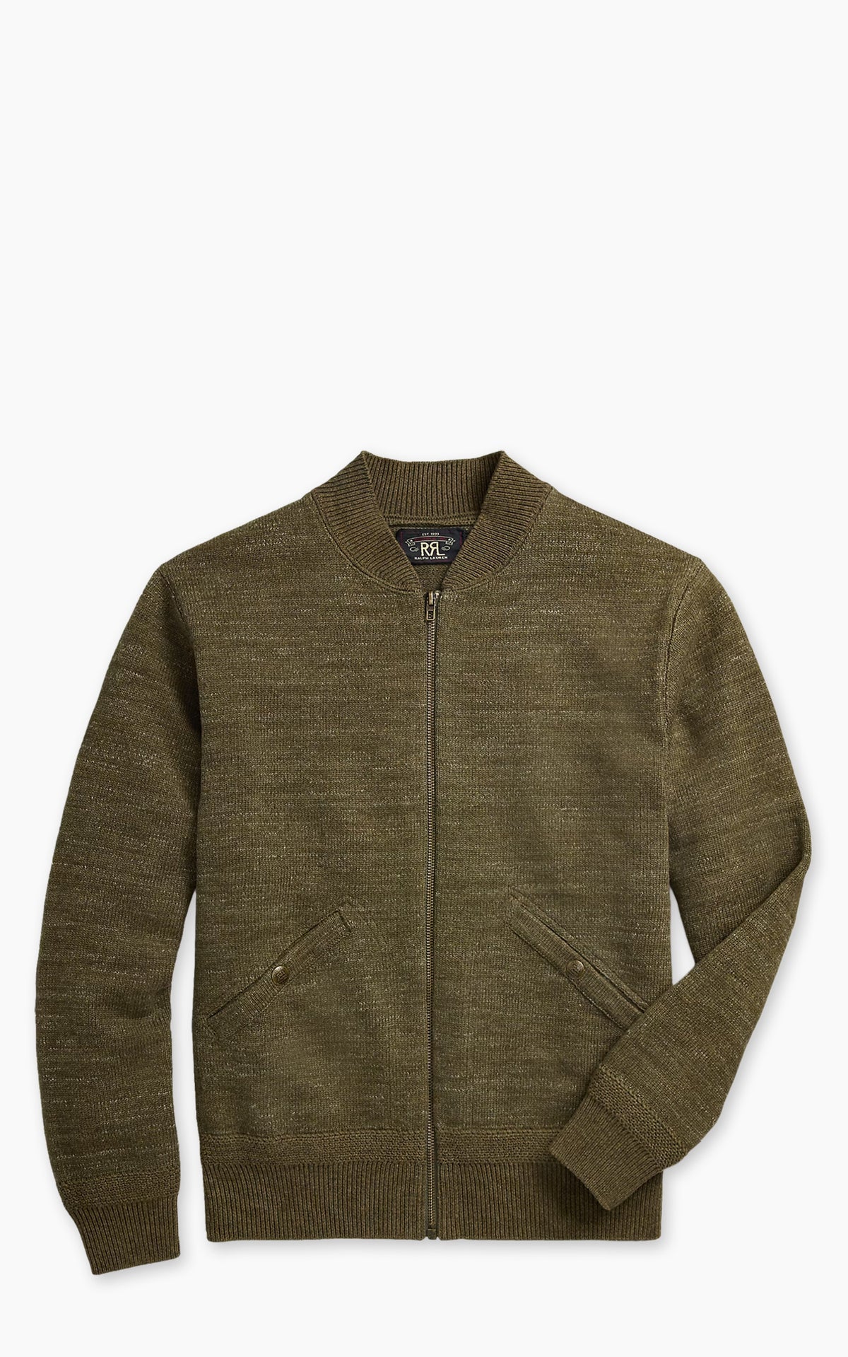 RRL Cotton-Wool Full-Zip Jumper Olive Heather