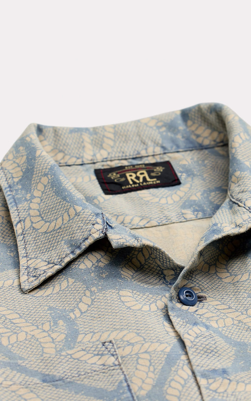 RRL Indigo Anchor-Print Camp Shirt Indigo/Cream Multi