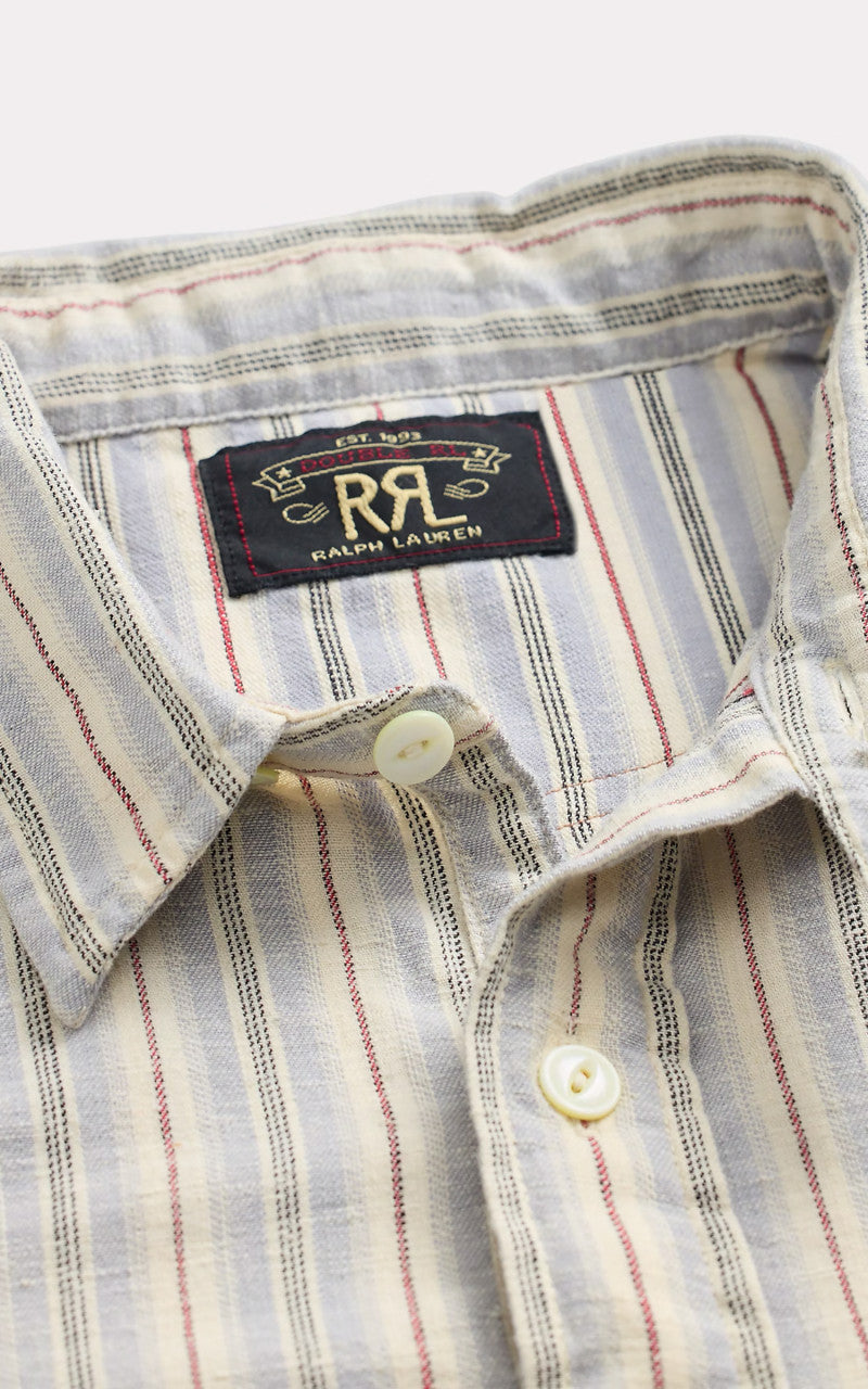 RRL Striped Twill Popover Shirt Periwinkle Multi