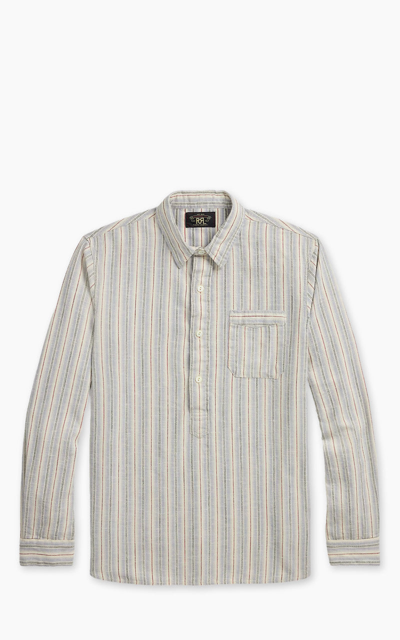 RRL Striped Twill Popover Shirt Periwinkle Multi