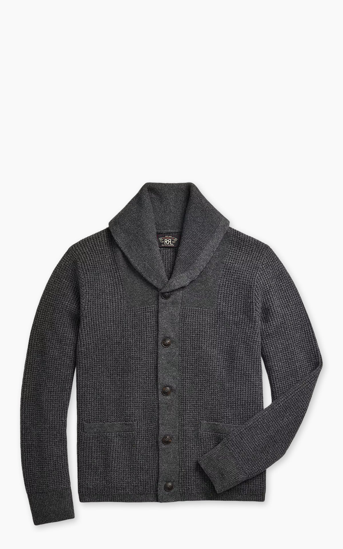 RRL Waffle-Knit Cashmere Shawl Cardigan Dark Grey Heather