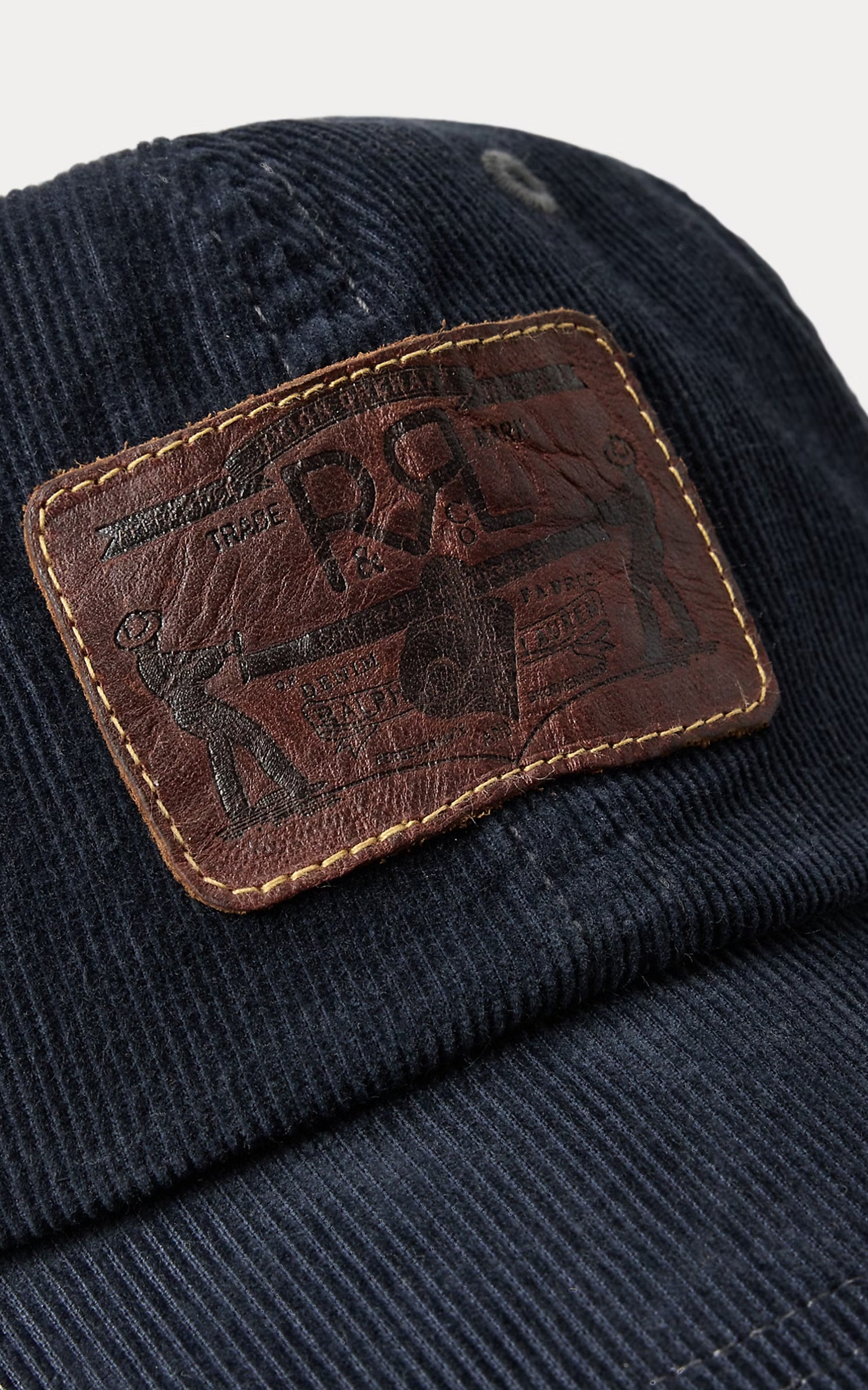 RRL Leather-Patch Corduroy Trucker Cap Navy