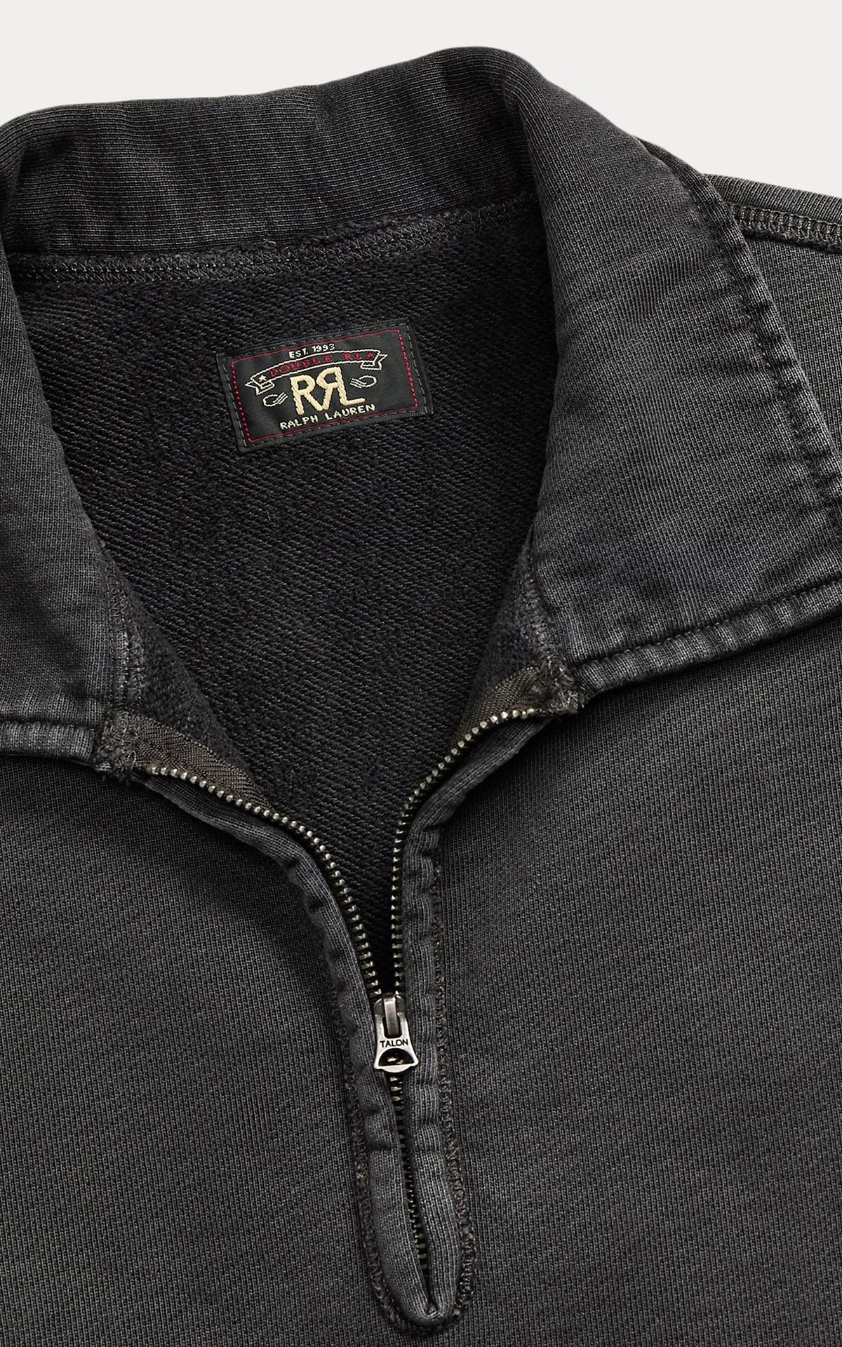 RRL French Terry Quarter-Zip Pullover Faded Black
