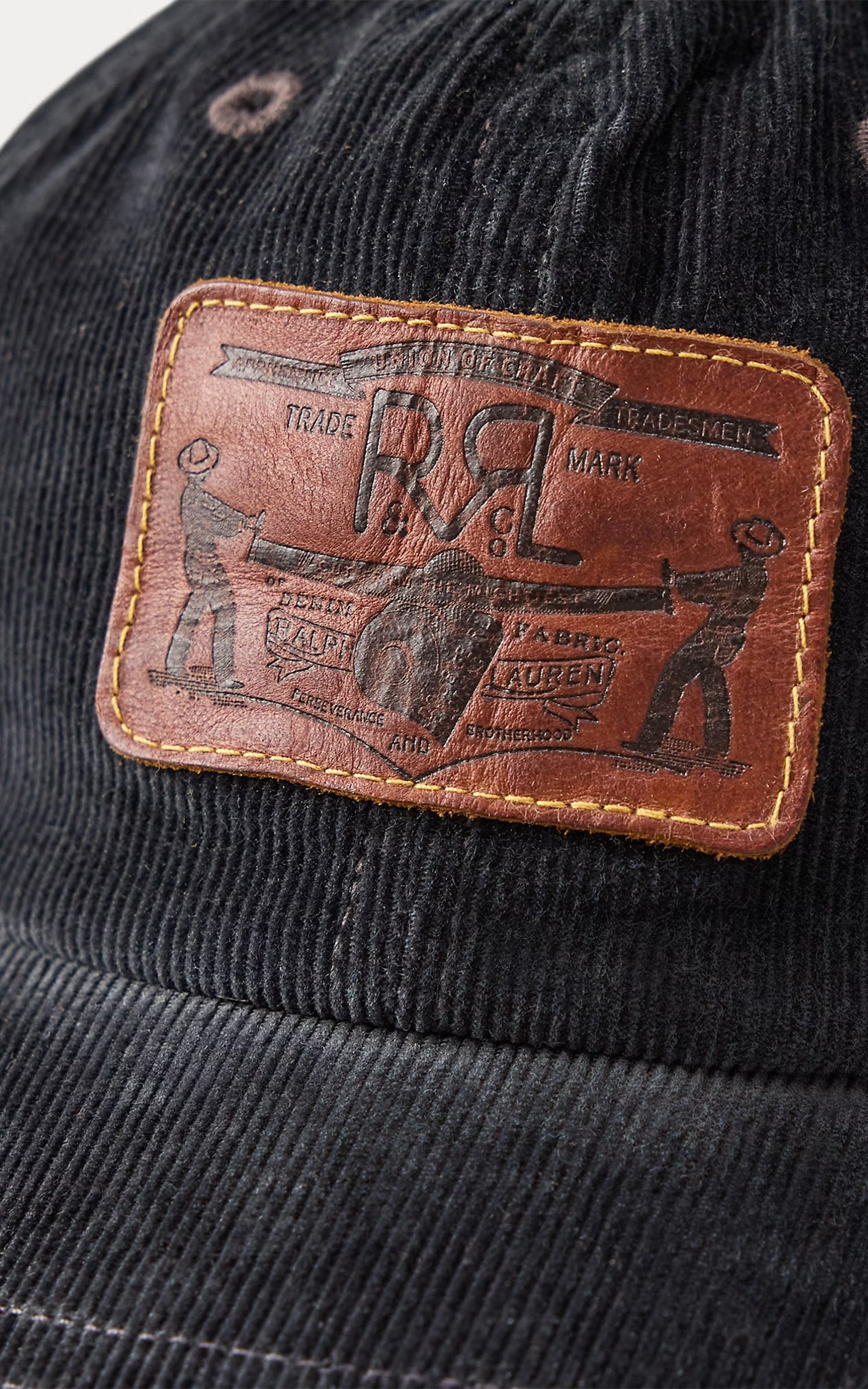 RRL Leather-Patch Corduroy Trucker Cap Black