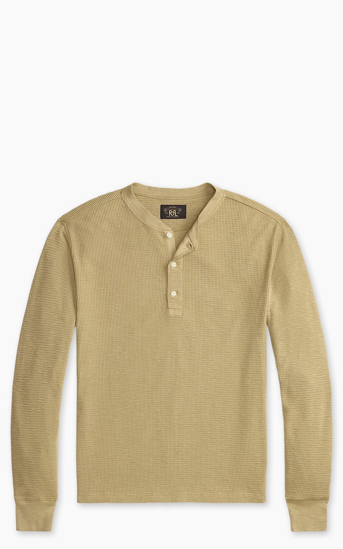 RRL Garment-Dyed Waffle-Knit Henley Shirt Spring Beige