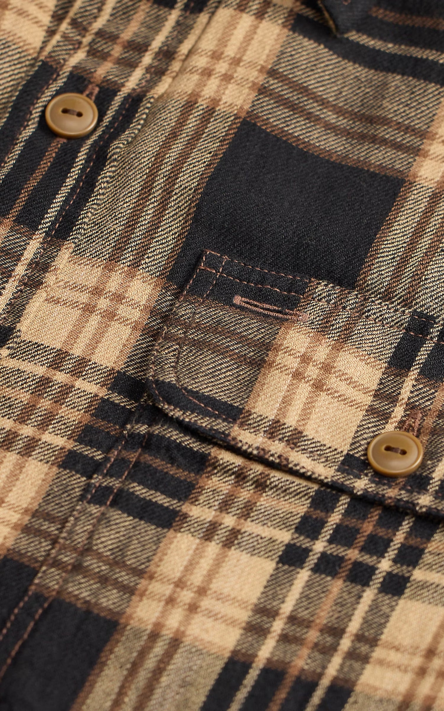RRL Plaid Cotton-Linen Workshirt Black/Brown/Tan